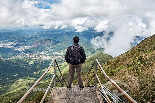  Man observing view of the Tres Picos State Park from Caledonia Peak  - Nova Friburgo city - Rio de Janeiro state (RJ) - Brazil