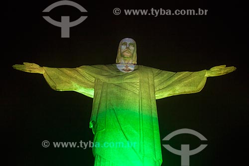  Christ the Redeemer (1931) with special lighting - Green and Yellow  - Rio de Janeiro city - Rio de Janeiro state (RJ) - Brazil