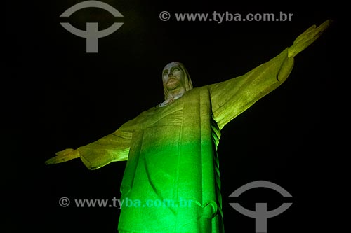  Christ the Redeemer (1931) with special lighting - Green and Yellow  - Rio de Janeiro city - Rio de Janeiro state (RJ) - Brazil