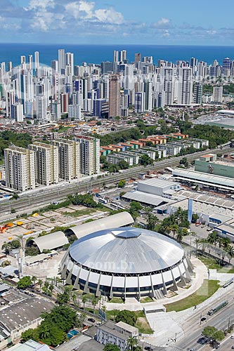  Aerial photo of the Geraldo Magalhaes Sports Gymnasium (1970) with buildings of Boa Viagem neighborhood in the background  - Recife city - Pernambuco state (PE) - Brazil