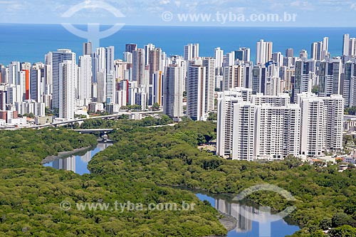  Aerial photo of the Manguezais Park (Mangroves Park) with the buildings of Boa Vista neighborhood in the background  - Recife city - Pernambuco state (PE) - Brazil