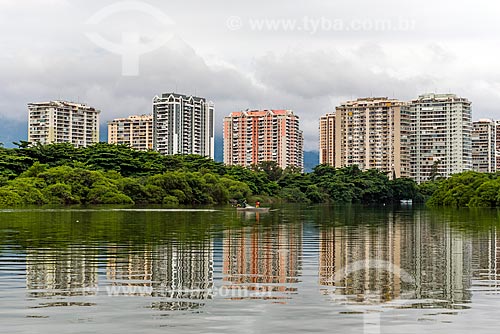 View of the Marapendi Lagoon with buildings of Barra da Tijuca neighborhood in the background  - Rio de Janeiro city - Rio de Janeiro state (RJ) - Brazil