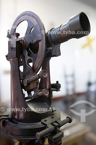  Detail of theodolite - instrument used to perform distance, elevation and steering measurements - on exhibit - Station Museum of Memory - old Joinville Train Station  - Joinville city - Santa Catarina state (SC) - Brazil