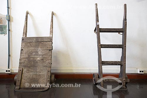  Wheelbarrows - wood and iron - on exhibit - Station Museum of Memory - old Joinville Train Station  - Joinville city - Santa Catarina state (SC) - Brazil