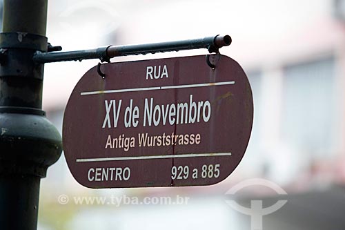 Detail of plaque with the name of the November 15 Street with the old name - old Wurststrasse  - Blumenau city - Santa Catarina state (SC) - Brazil
