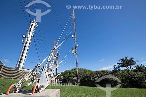 Detail of support cable of the telecommunication tower - Farol Hill (Lighthouse Hill)  - Torres city - Rio Grande do Sul state (RS) - Brazil