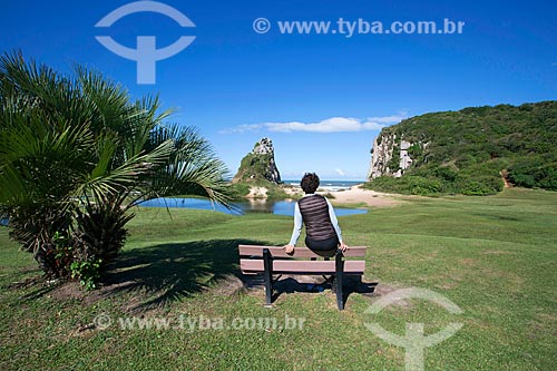  Woman observing view of the Guarita State Park  - Torres city - Rio Grande do Sul state (RS) - Brazil