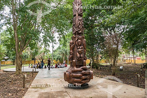  View of totem with the representations of the amapaenses ethnic groups - Museum Research Center Sacaca Museum  - Macapa city - Amapa state (AP) - Brazil