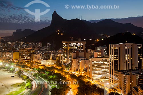  View of the nightfall - Botafogo neighborhood - with the Rock of Gavea and Christ the Redeemer (1931)  - Rio de Janeiro city - Rio de Janeiro state (RJ) - Brazil