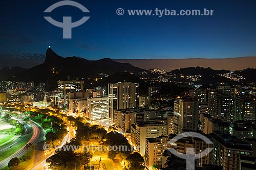  View of the nightfall - Botafogo neighborhood - with the Christ the Redeemer (1931)  - Rio de Janeiro city - Rio de Janeiro state (RJ) - Brazil