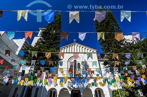  Cristo Redentor Church (Christ the Redeemer Church) decorated with flags of june festival  - Rio de Janeiro city - Rio de Janeiro state (RJ) - Brazil