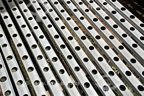  Detail of nursery seed tubes of the greenhouse of hydroponic kitchen garden  - Palmas city - Tocantins state (TO) - Brazil