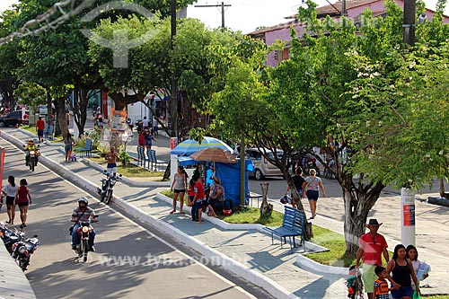  Commercial street of Parintins city - sidewalks painted blue (Boi Caprichoso)  - Parintins city - Amazonas state (AM) - Brazil
