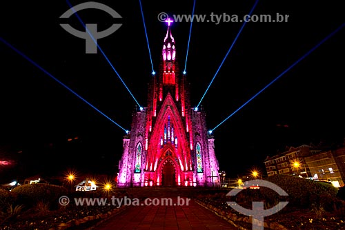  View of the Nossa Senhora de Lourdes Church - also know as Catedral de Pedra (Cathedral of Stone) - with special lighting during the night  - Canela city - Rio Grande do Sul state (RS) - Brazil