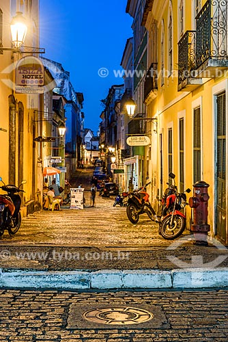  View of historic house - Bishop Street at nightfall  - Salvador city - Bahia state (BA) - Brazil