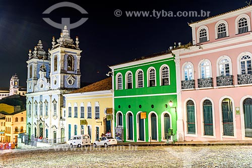  View of the Our Lady of Rosario dos Pretos Church (XVIII century) and Pelourinho historic houses at night  - Salvador city - Bahia state (BA) - Brazil