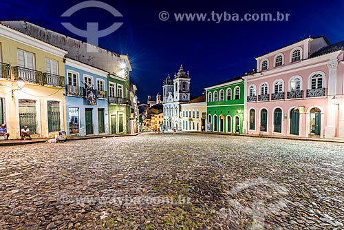  View of the Our Lady of Rosario dos Pretos Church (XVIII century) and Pelourinho historic houses at night  - Salvador city - Bahia state (BA) - Brazil