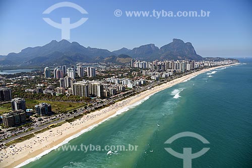  Aerial photo of the Barra da Tijuca Beach with the Rock of Gavea in the background  - Rio de Janeiro city - Rio de Janeiro state (RJ) - Brazil