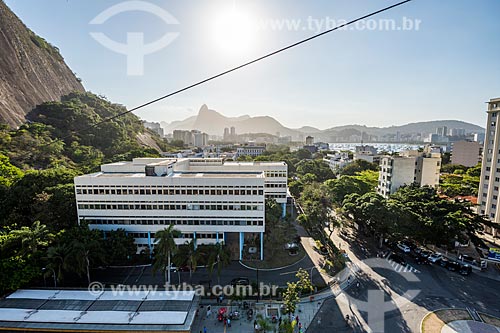  View of Naval War College during crossing between the Urca Mountain and Sugarloaf with the Christ the Redeemer in the background  - Rio de Janeiro city - Rio de Janeiro state (RJ) - Brazil