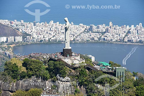  Aerial photo of the Christ the Redeemer (1931) with the Ipanema neighborhood in the background  - Rio de Janeiro city - Rio de Janeiro state (RJ) - Brazil