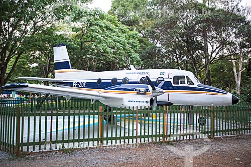  Prototype of the airplane Embraer EMB-110 - Bandeirante - manufactured by Embraer on exhibit - Santos Dumont Park  - Sao Jose dos Campos city - Sao Paulo state (SP) - Brazil