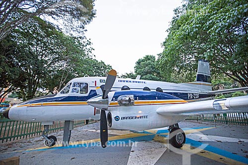  Prototype of the airplane Embraer EMB-110 - Bandeirante - manufactured by Embraer on exhibit - Santos Dumont Park  - Sao Jose dos Campos city - Sao Paulo state (SP) - Brazil