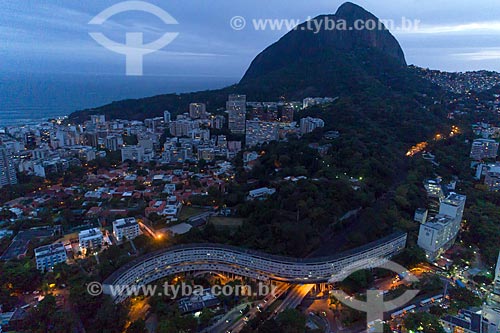  Aerial photo of the Marques de Sao Vicente Housing Estate Condominium - also known as Minhocao da Gavea - Two Brothers Mountain in the background  - Rio de Janeiro city - Rio de Janeiro state (RJ) - Brazil