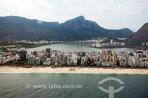  Aerial photo of the Ipanema Beach with the Rodrigo de Freitas Lagoon and the Christ the Redeemer in the background  - Rio de Janeiro city - Rio de Janeiro state (RJ) - Brazil