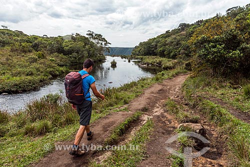  Man - pedra do segredo trail beside of the Segredo Stream (Secret Stream) - Serra Geral National Park  - Cambara do Sul city - Rio Grande do Sul state (RS) - Brazil