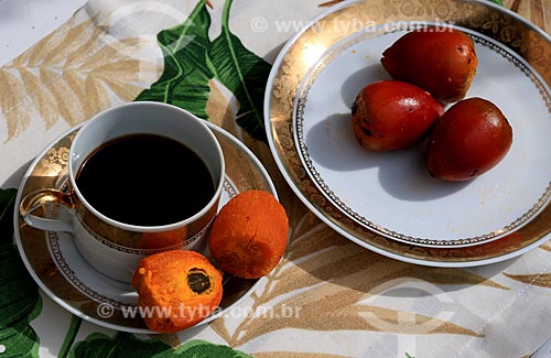  Detail of breakfast with peach-palm (Bactris gasipaes)  - Manaus city - Amazonas state (AM) - Brazil