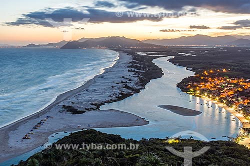  View of Guarda do Embau Beach waterfront from Urubu Stone - Serra do Tabuleiro State Park during the sunset  - Palhoca city - Santa Catarina state (SC) - Brazil