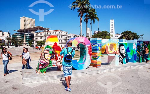  People photographing placard that says: Cidade Olímpica (Olympic city) - Maua Square  - Rio de Janeiro city - Rio de Janeiro state (RJ) - Brazil