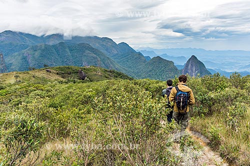  View of the Mage Great Peak and Tridente Hill  during the Cobicado x Ventania Crossing - Serra dos Orgaos National Park  - Petropolis city - Rio de Janeiro state (RJ) - Brazil