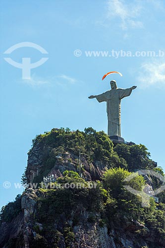  Paraglider with Christ the Redeemer viewed from Laranjeiras neighborhood  - Rio de Janeiro city - Rio de Janeiro state (RJ) - Brazil