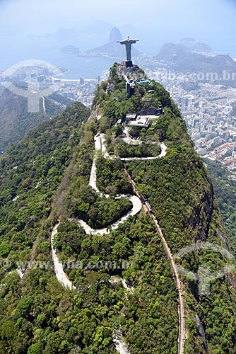  Aerial photo of the Corcovado Road with the Christ the Redeemer  - Rio de Janeiro city - Rio de Janeiro state (RJ) - Brazil