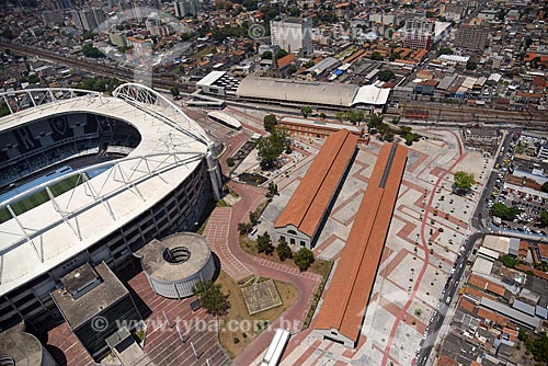  Aerial photo of the Train Square - old revitalized sheds of locomotive workshops - with the Nilton Santos Stadium - to the left  - Rio de Janeiro city - Rio de Janeiro state (RJ) - Brazil