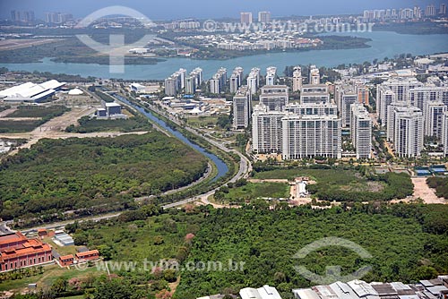  Aerial photo of the Pavuna Stream with residential condominiuns to the right  - Rio de Janeiro city - Rio de Janeiro state (RJ) - Brazil