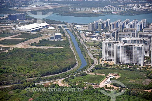  Aerial photo of the Pavuna Stream with residential condominiuns to the right  - Rio de Janeiro city - Rio de Janeiro state (RJ) - Brazil