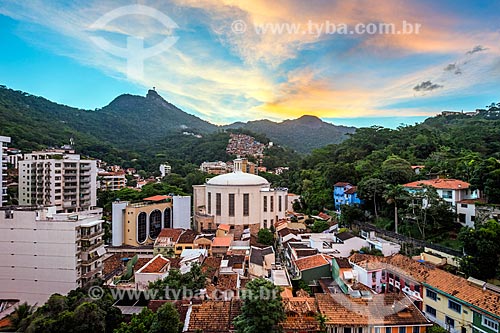 View of the Saint Jude the Apostle Church with Christ the Redeemer in the background during the sunset  - Rio de Janeiro city - Rio de Janeiro state (RJ) - Brazil