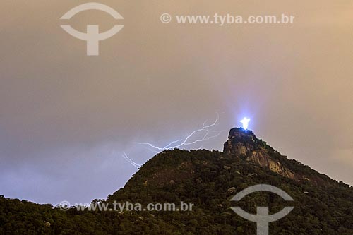  View of the nightfall from Christ the Redeemer with lightning  - Rio de Janeiro city - Rio de Janeiro state (RJ) - Brazil