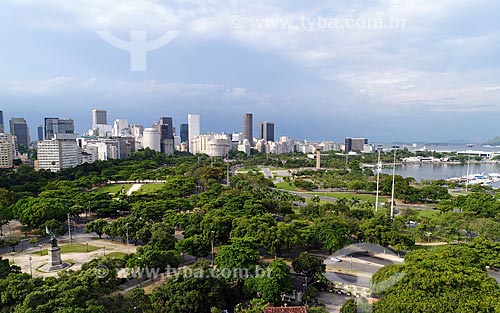  Picture taken with drone of the Gloria neighborhood with the buildings from the city center of Rio de Janeiro  in the background  - Rio de Janeiro city - Rio de Janeiro state (RJ) - Brazil