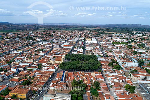  Picture taken with drone of the Our Lady of Penha of France Cathedral (1745) with the Se Square  - Crato city - Ceara state (CE) - Brazil
