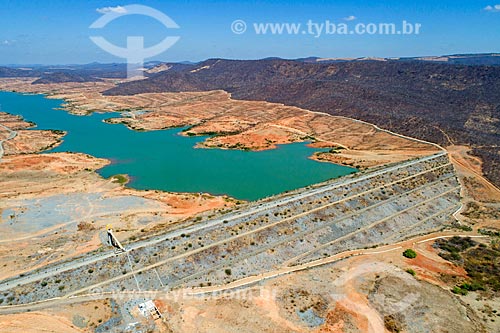  Picture taken with drone of the Bela Vista Dam - part of the Project of Integration of Sao Francisco River with the watersheds of Northeast setentrional - with rain water  - Sao Jose de Piranhas city - Paraiba state (PB) - Brazil