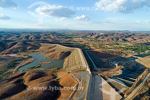  Picture taken with drone of the Jati Dam - part of the Project of Integration of Sao Francisco River with the watersheds of Northeast setentrional  - Jati city - Ceara state (CE) - Brazil