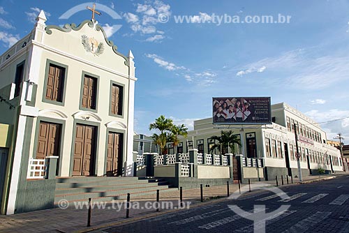  View of facade of the Saint Teresa Chapel and Saint Teresa School (1923) in the background  - Crato city - Ceara state (CE) - Brazil