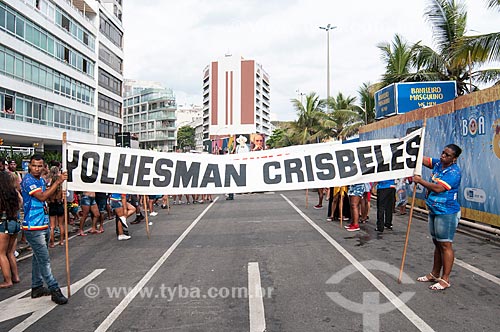  Poster that say: Yolhesman Crisbeles - slogan of the Banda de Ipanema carnival street troup - during parade  - Rio de Janeiro city - Rio de Janeiro state (RJ) - Brazil