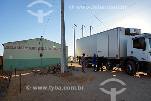  Box truck delivering school lunch - Indigenous school of Truka tribe  - Cabrobo city - Pernambuco state (PE) - Brazil