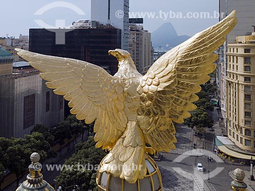  Picture taken with drone of the eagle - roof of the Municipal Theater of Rio de Janeiro (1909) with the Sugarloaf in the background  - Rio de Janeiro city - Rio de Janeiro state (RJ) - Brazil