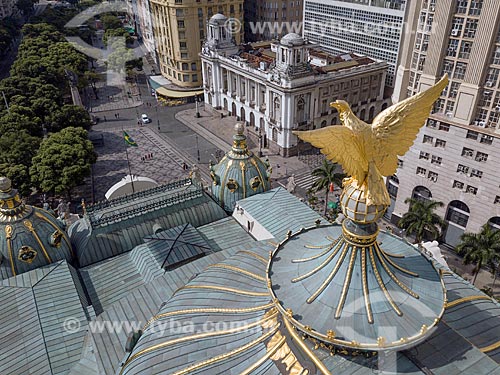  Picture taken with drone of the eagle - roof of the Municipal Theater of Rio de Janeiro (1909) with the Cinelandia Square in the background  - Rio de Janeiro city - Rio de Janeiro state (RJ) - Brazil