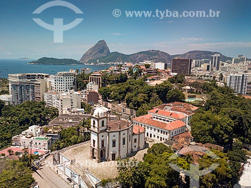  Picture taken with drone of the Nossa Senhora da Gloria do Outeiro Church (1739) with the Sugarloaf in the background  - Rio de Janeiro city - Rio de Janeiro state (RJ) - Brazil